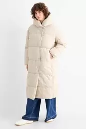 Quilted coat with hood - water-repellent