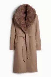 Coat with faux fur trim