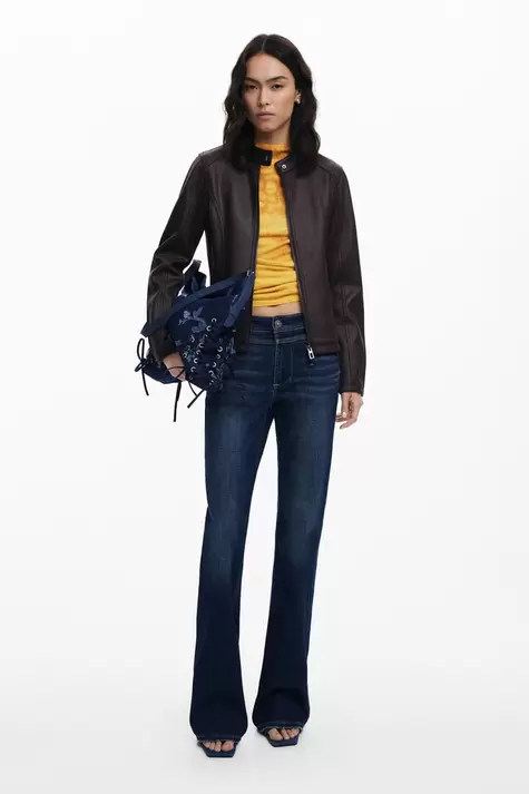 Combined faux leather jacket