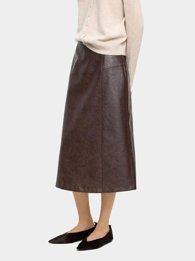 Midi skirt with leather-effect