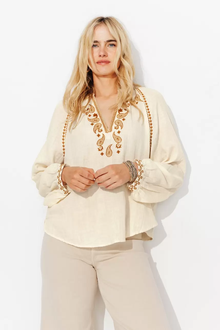 Embroidered cotton gauze shirt