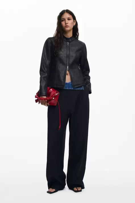 Combined faux leather jacket