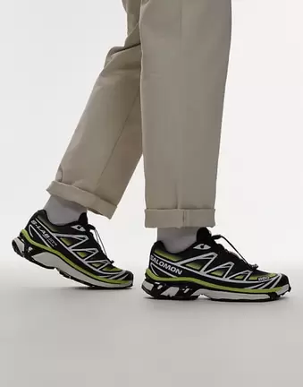 Salomon XT-6 Skyline trainers in black and maritime blue and sharp green