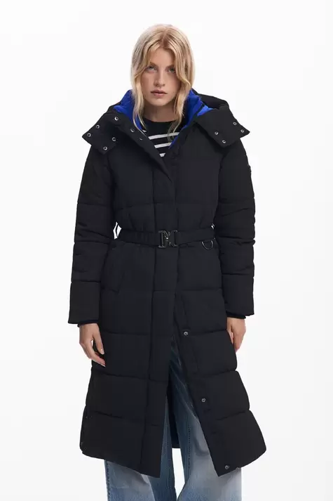 Long padded jacket with belt