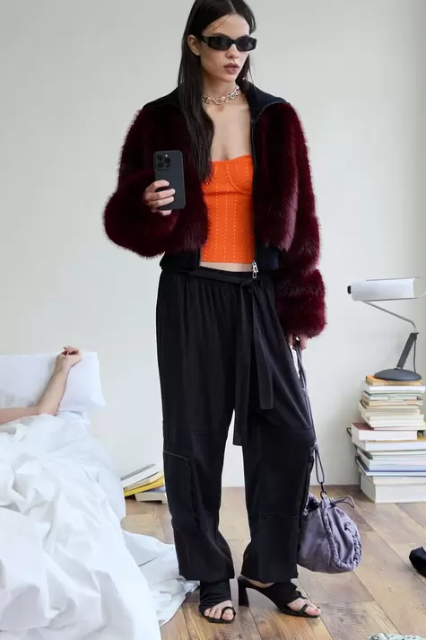 Raspberry fur jacket