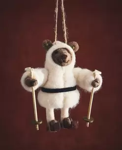 WOOL SKIING BEAR CHRISTMAS TREE DECORATION