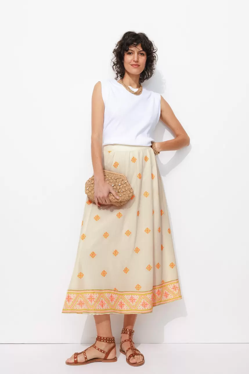Bright midi embroidered skirt