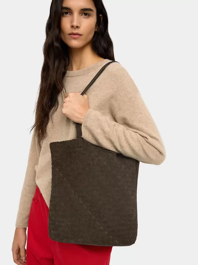 Woven leather shopper bag