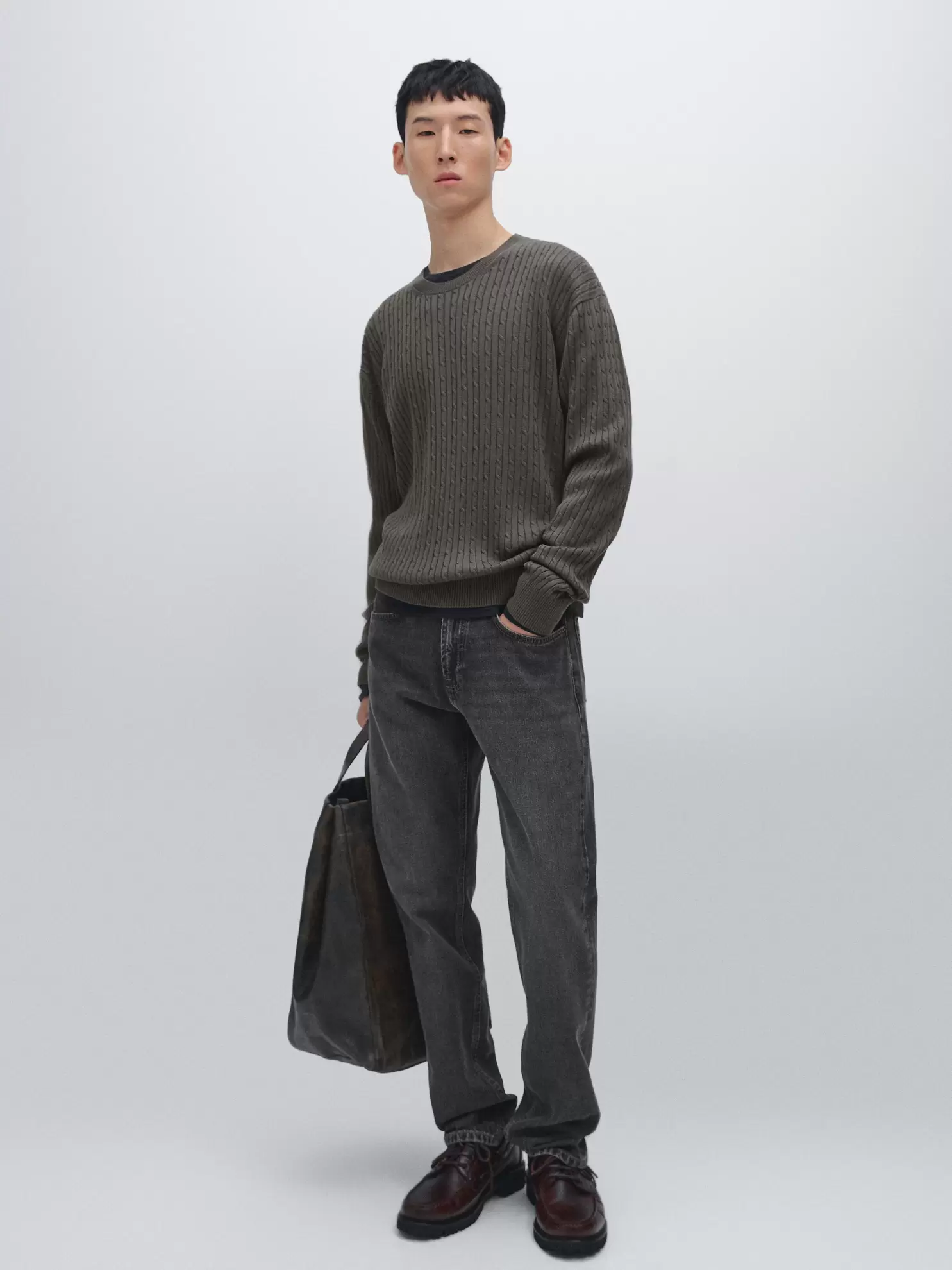 Cotton blend cable-knit sweater