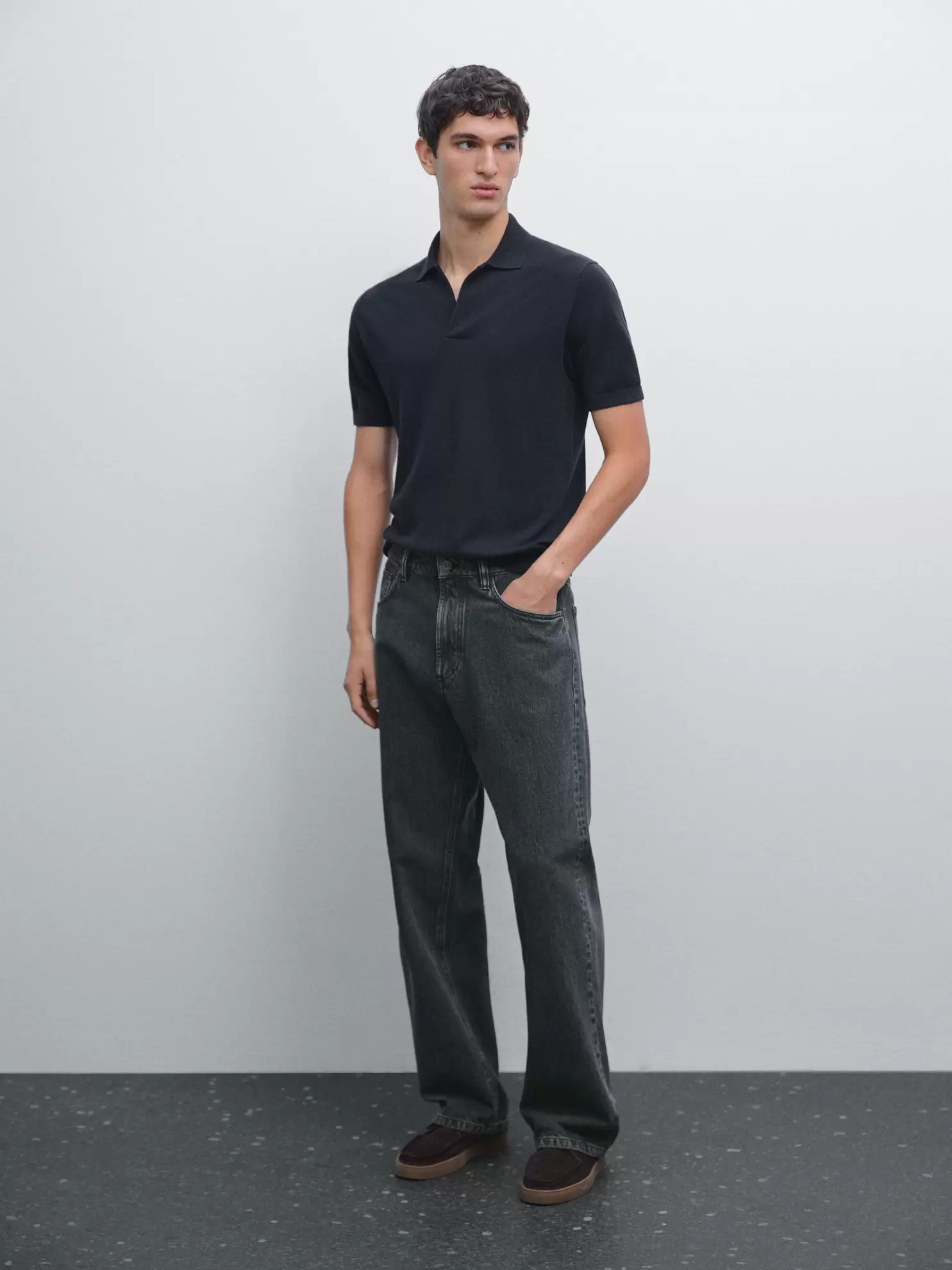 Knit V-neck polo shirt