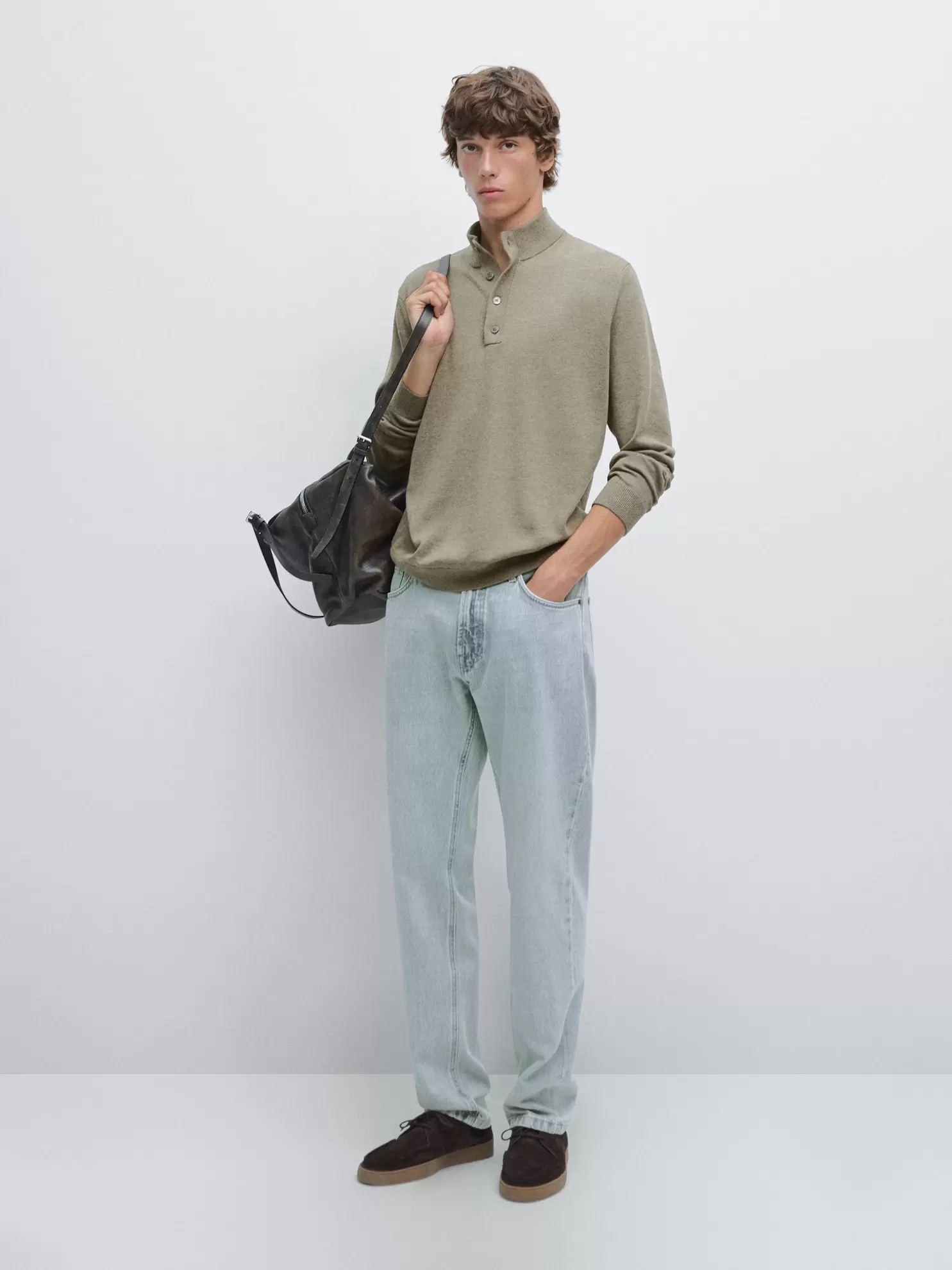 Knit sweater with mock button neck