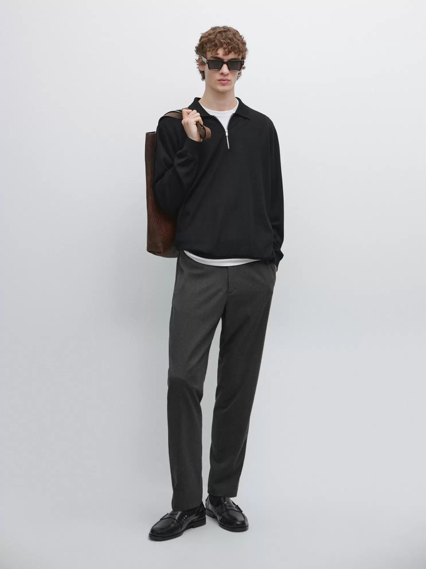 Merino wool knit polo sweater