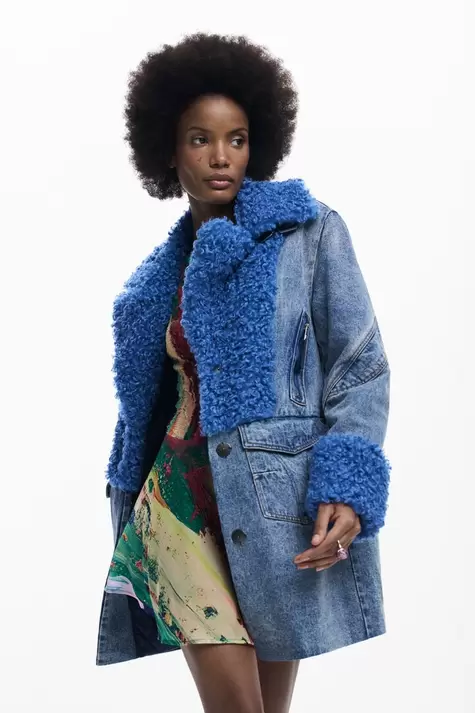 Hybrid denim fur coat