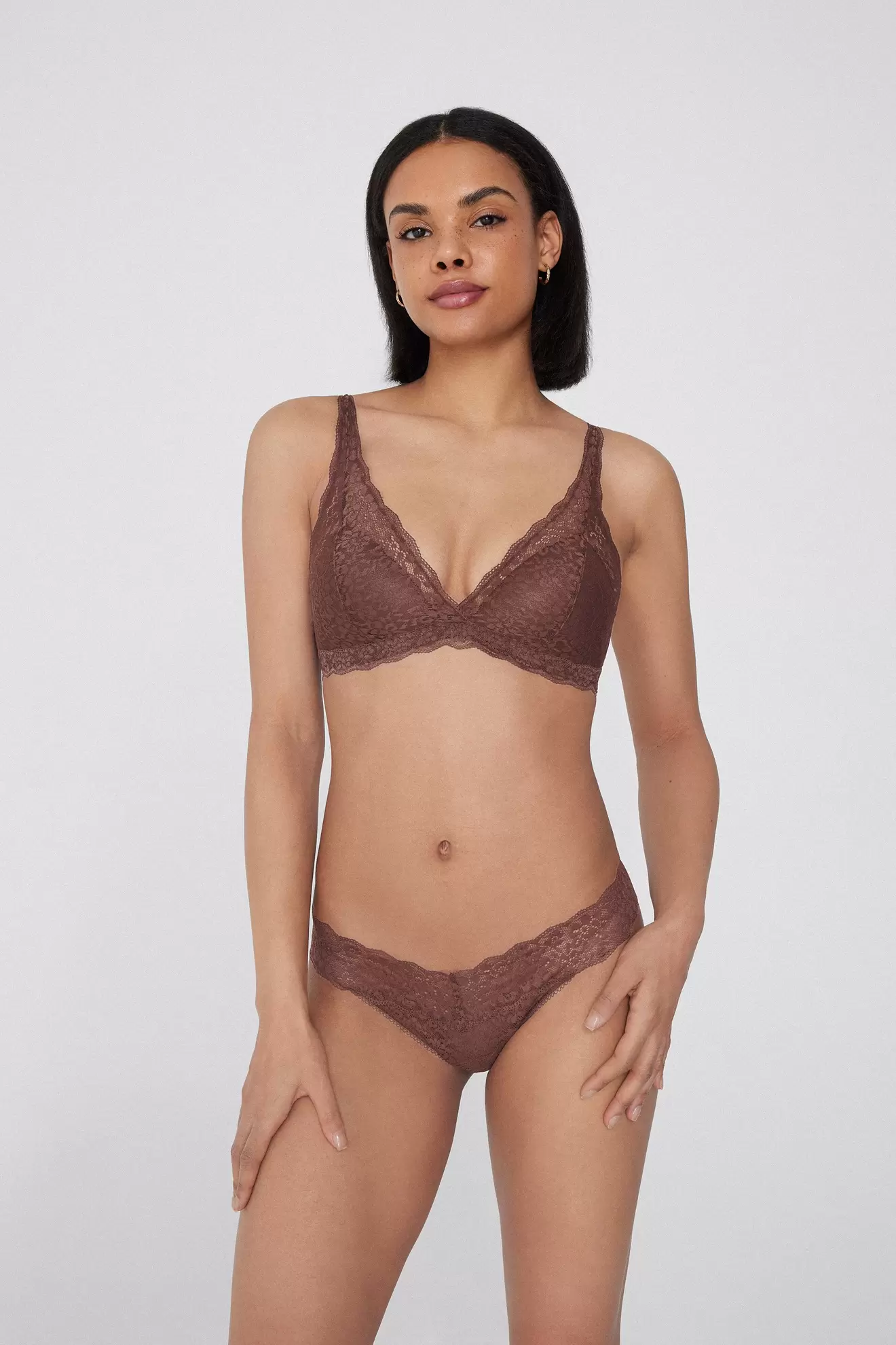 Háromszög Fazonú Újrahasznosított Csipkés Melltartó Havana