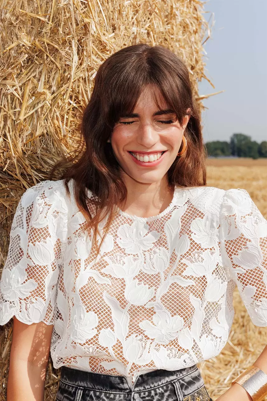 Embroidered guipure blouse