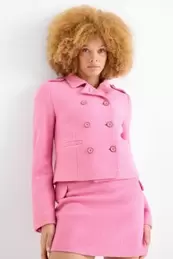 Cropped bouclé blazer - regular fit - wool blend