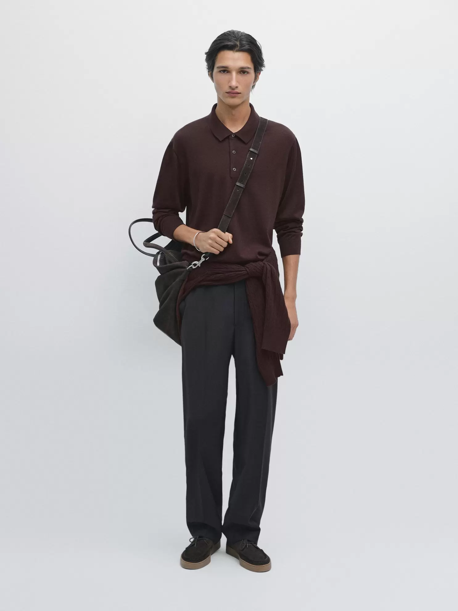 Merino wool knit polo sweater