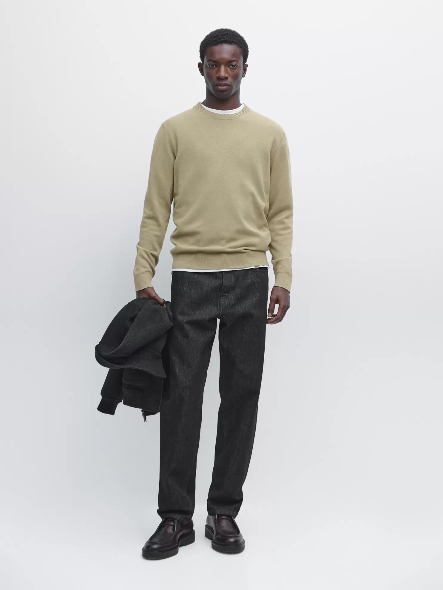 Knit cotton and wool sweater with crew neck