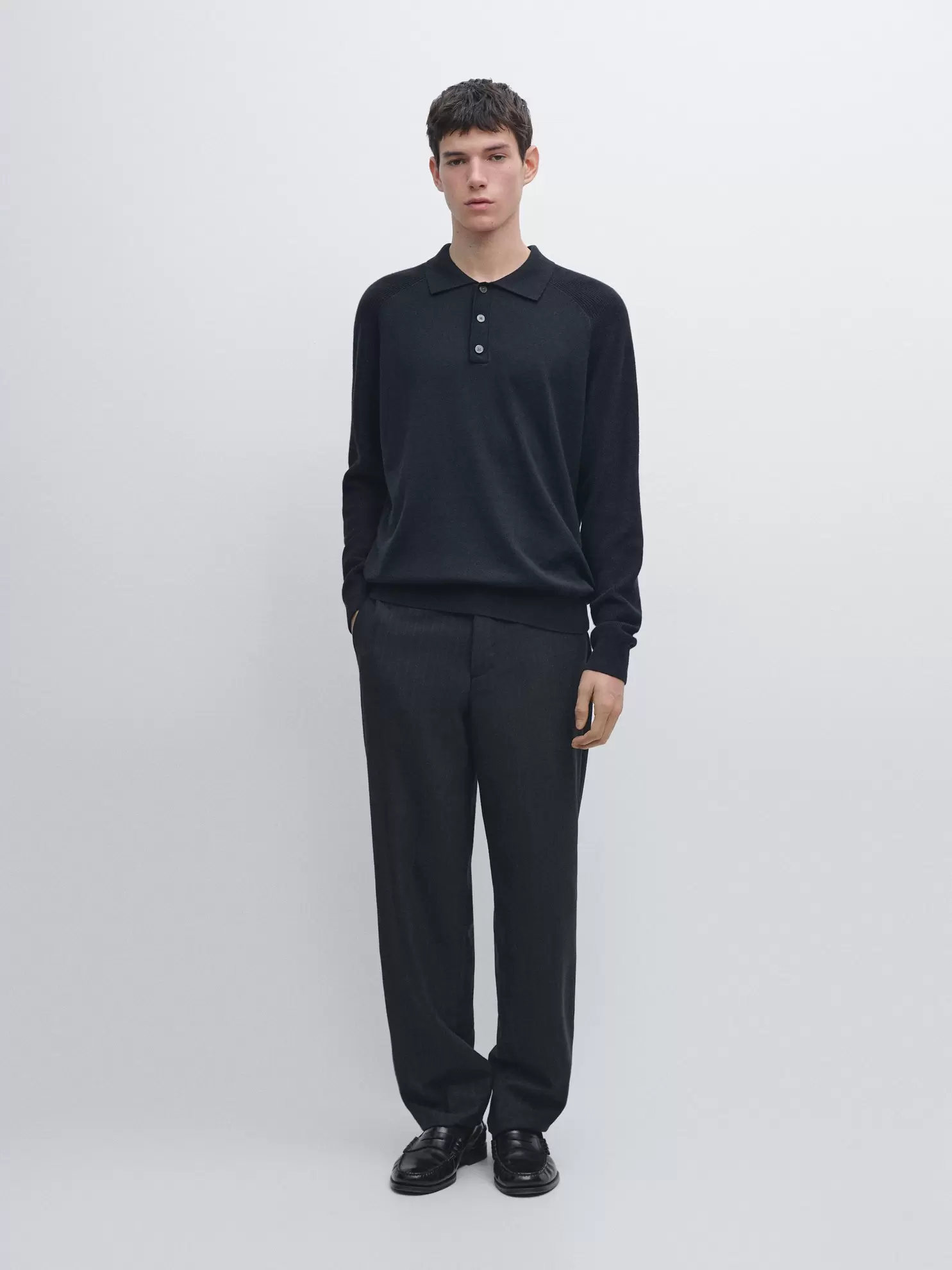 Cotton blend knit polo sweater