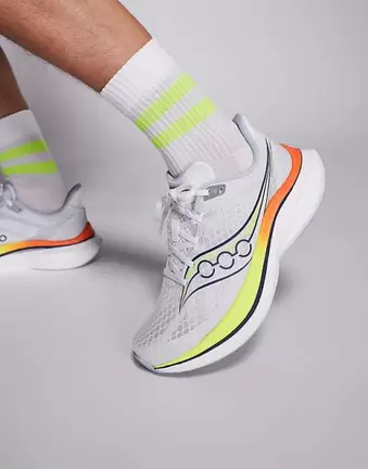Saucony Endorphin Speed 5 running trainers in white and citron