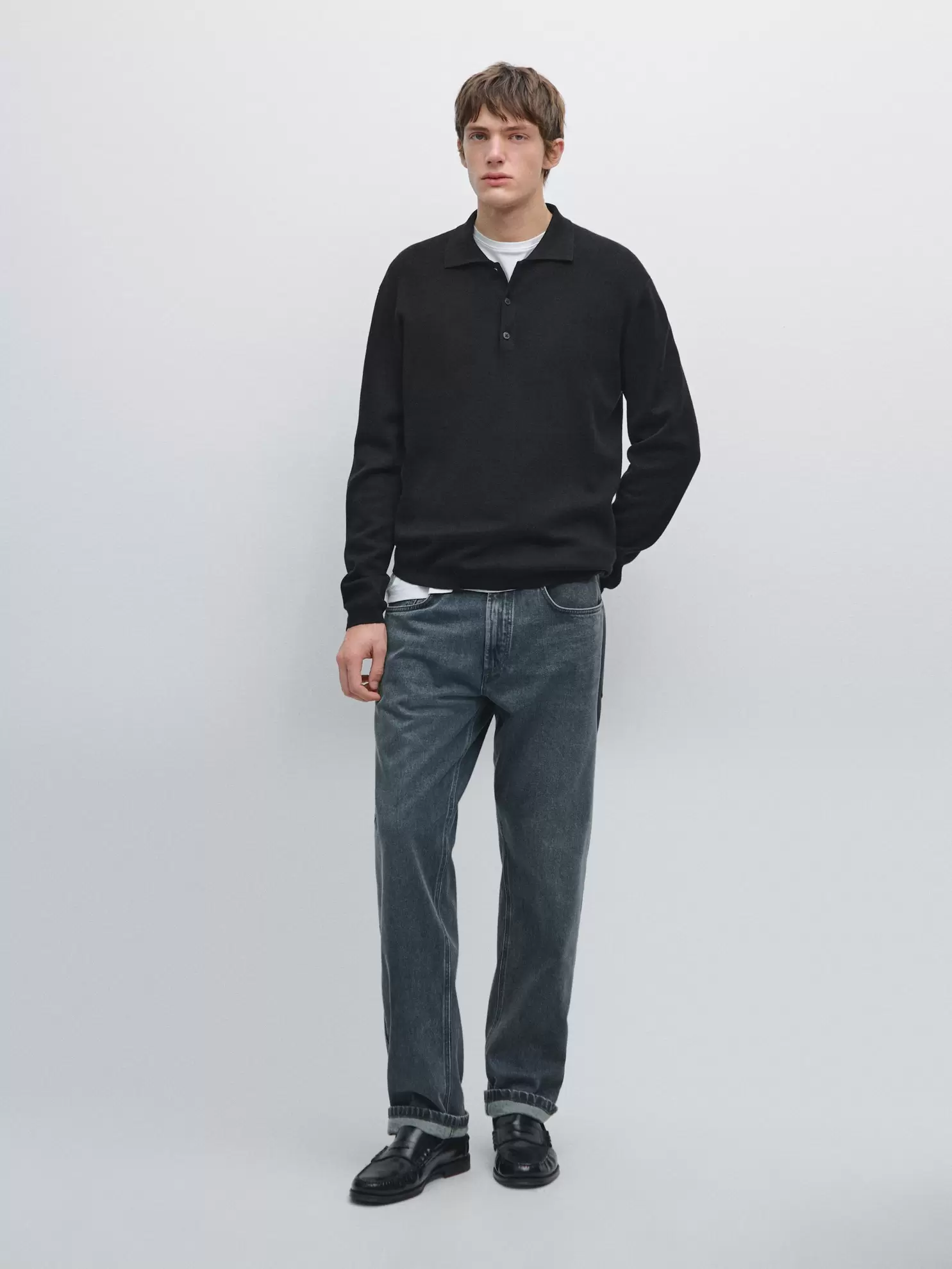 Wool and cotton knit polo sweater