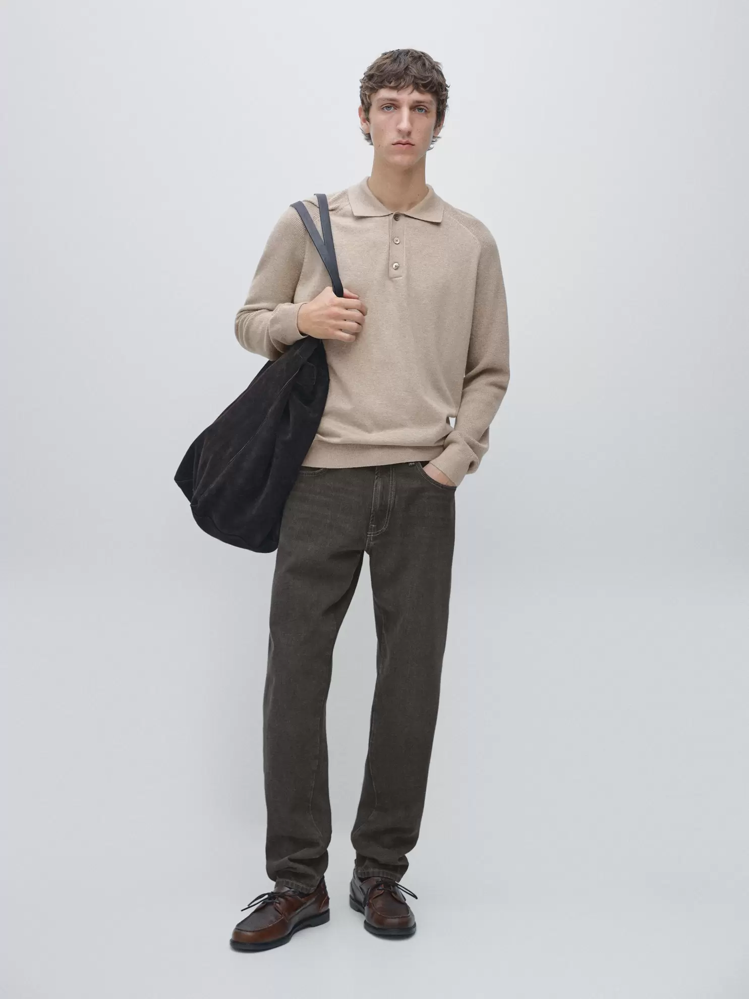 Cotton blend knit polo sweater