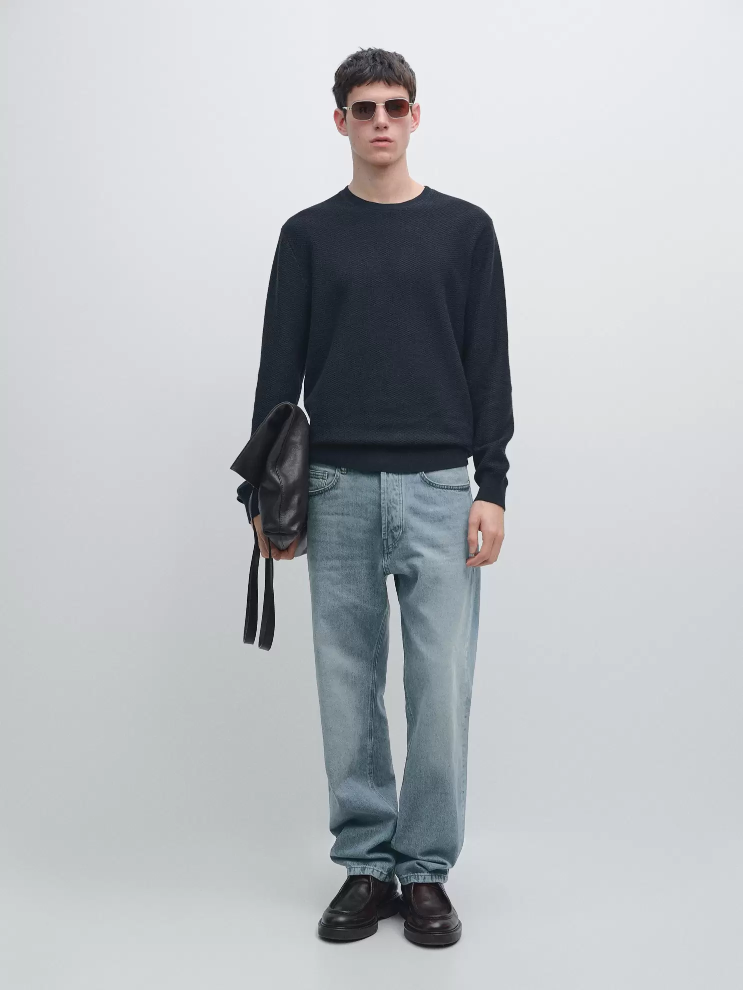 Textured cotton blend knit sweater