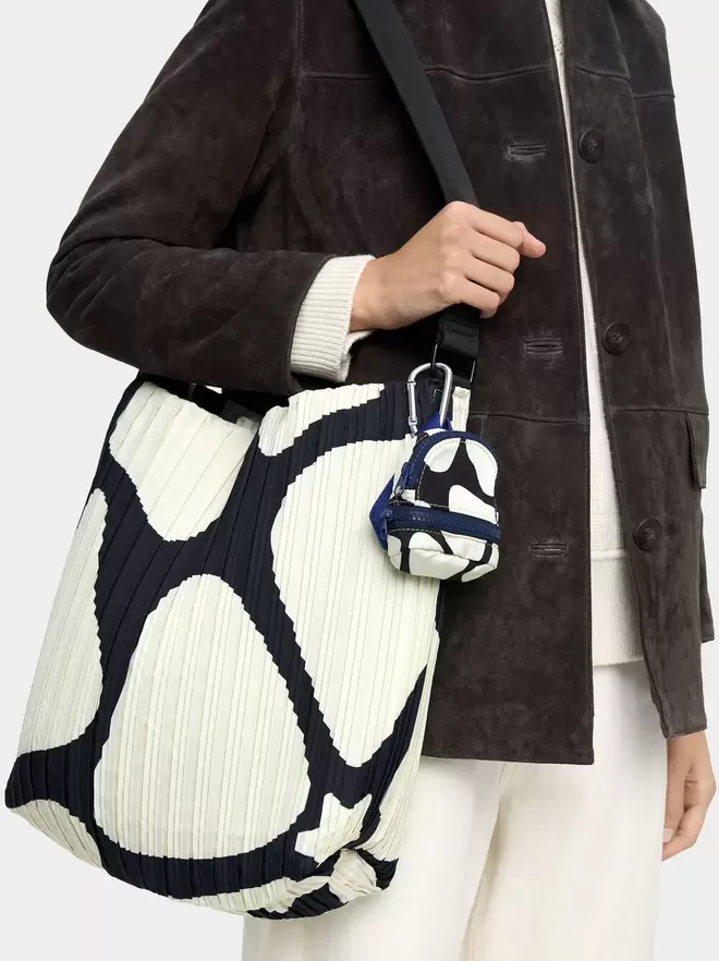 Pleated printed nylon shoulder bag