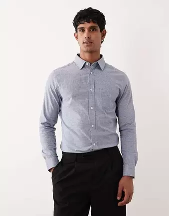 ASOS DESIGN easy iron slim check shirt in blue