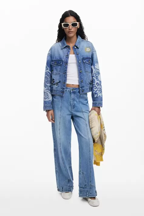 Denim jacket with oriental embroidery