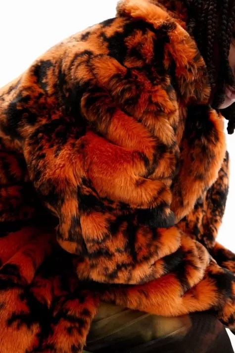 Short fur-effect double-breasted coat