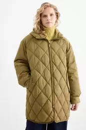 Quilted coat with hood - water-repellent