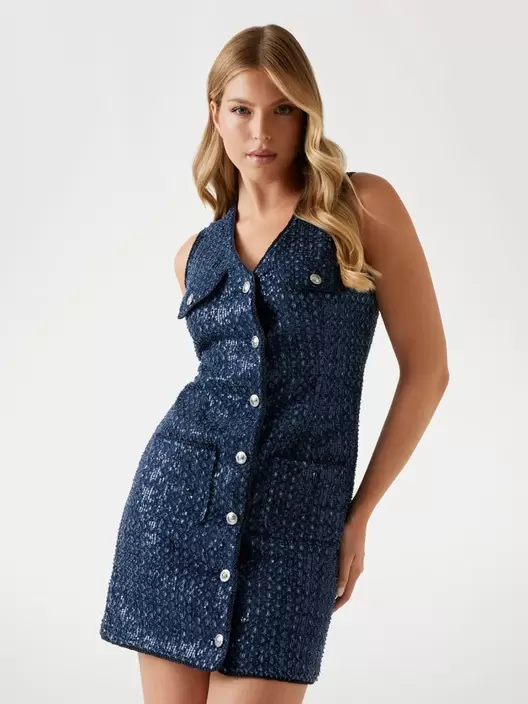 Sequin denim mini dress