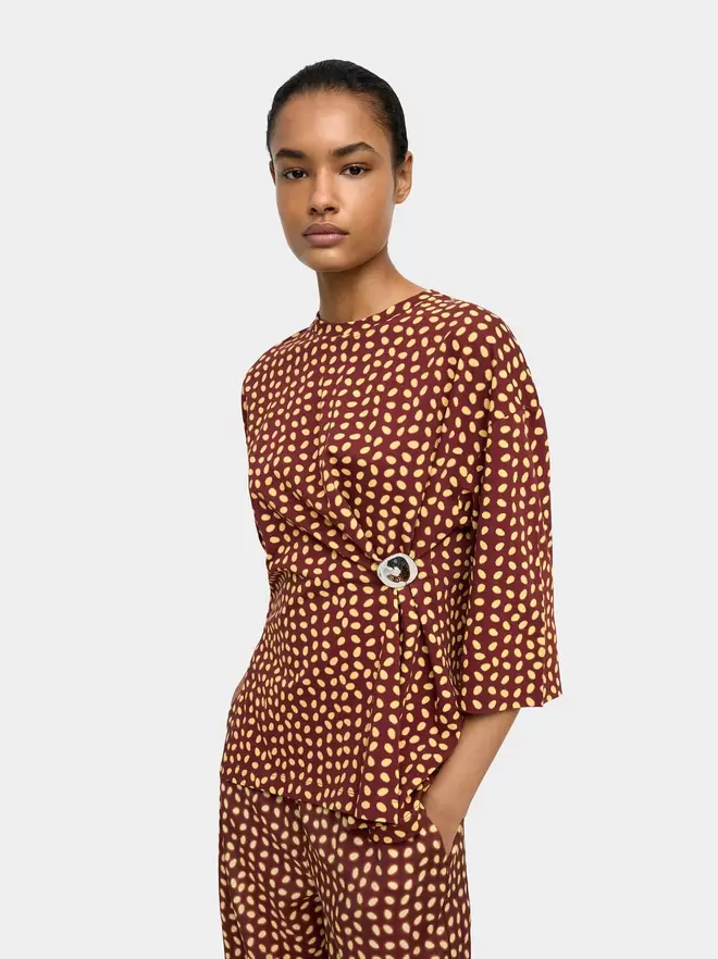 Printed blouse with draped detail 100% cotton