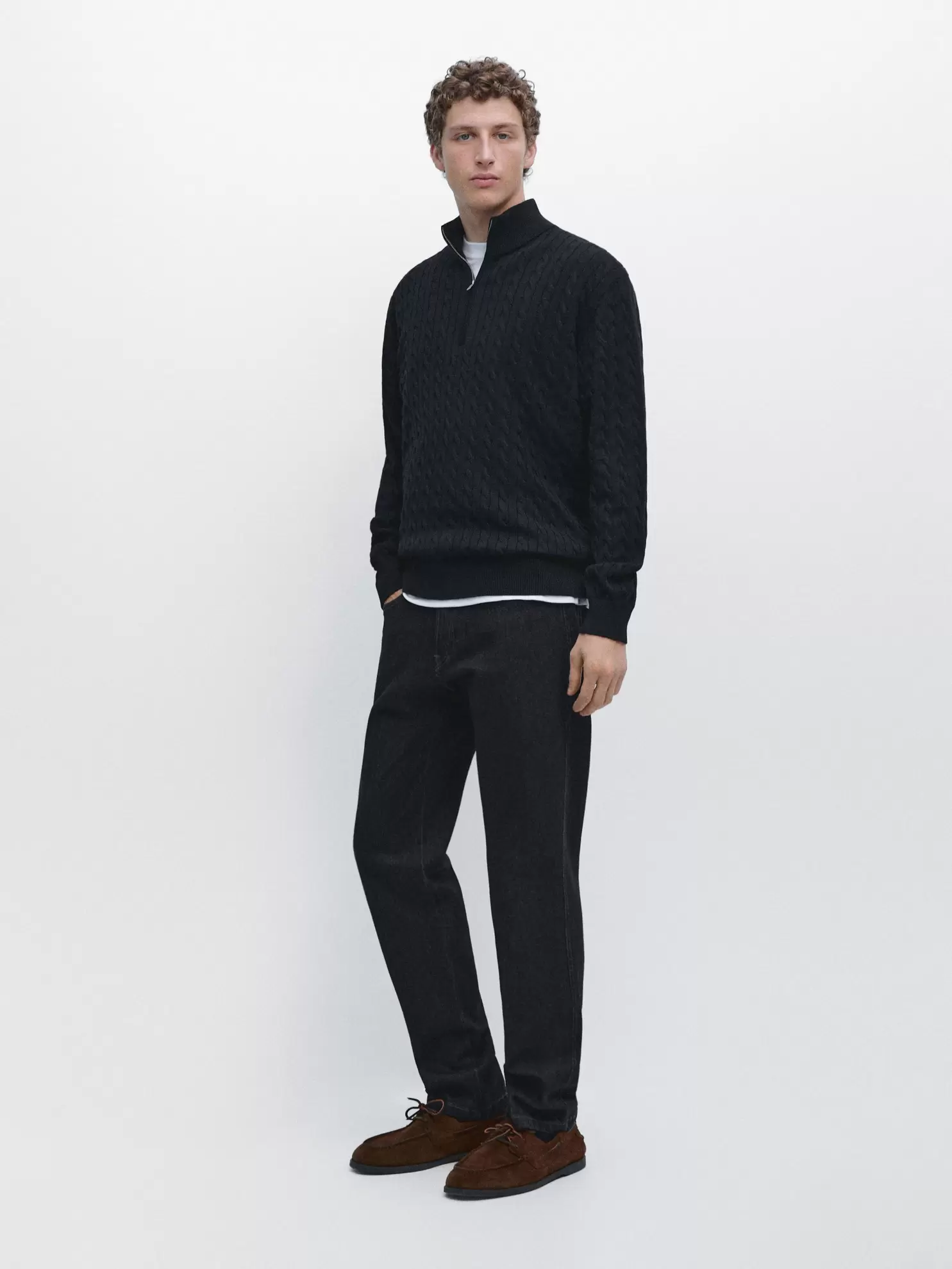 Mock neck knit sweater with zip