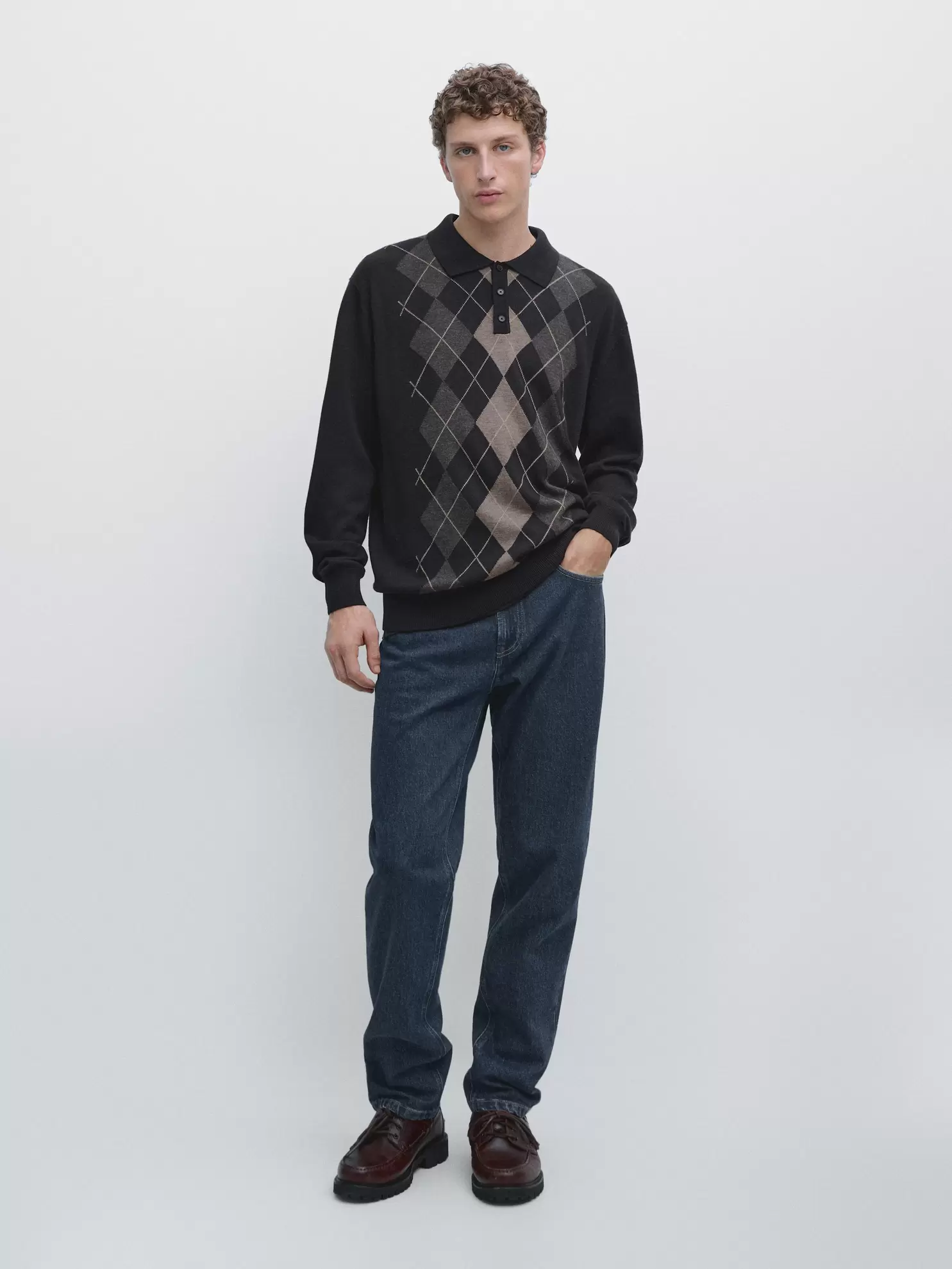 Knit sweater with argyle detailing