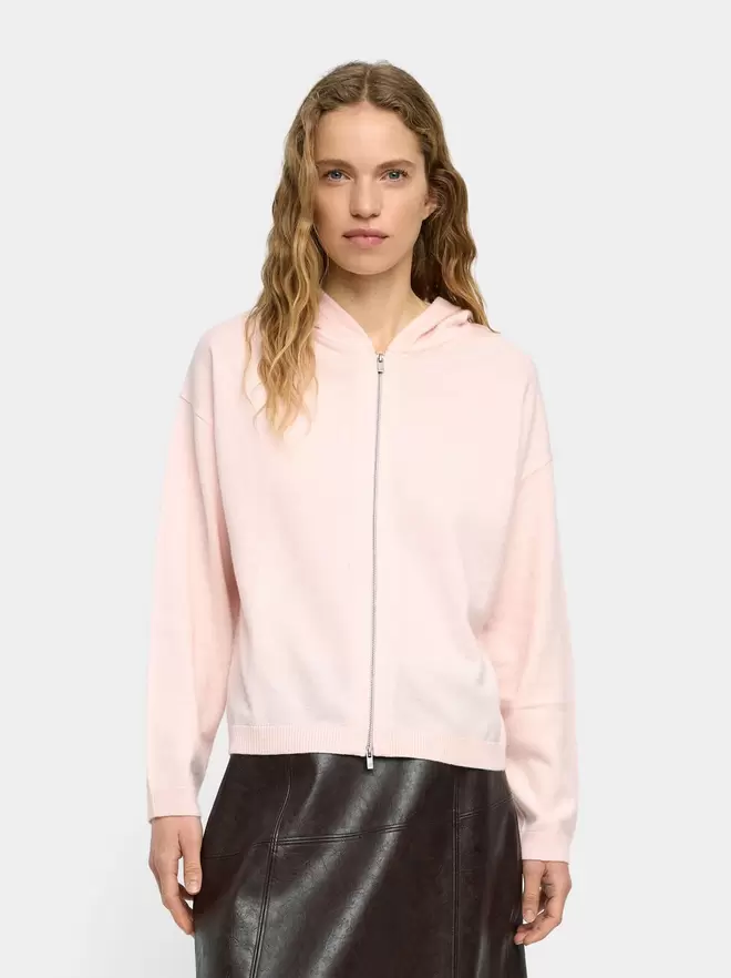 Mesh knit cardigan with hood