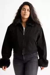 Denim jacket with faux fur trim - lined