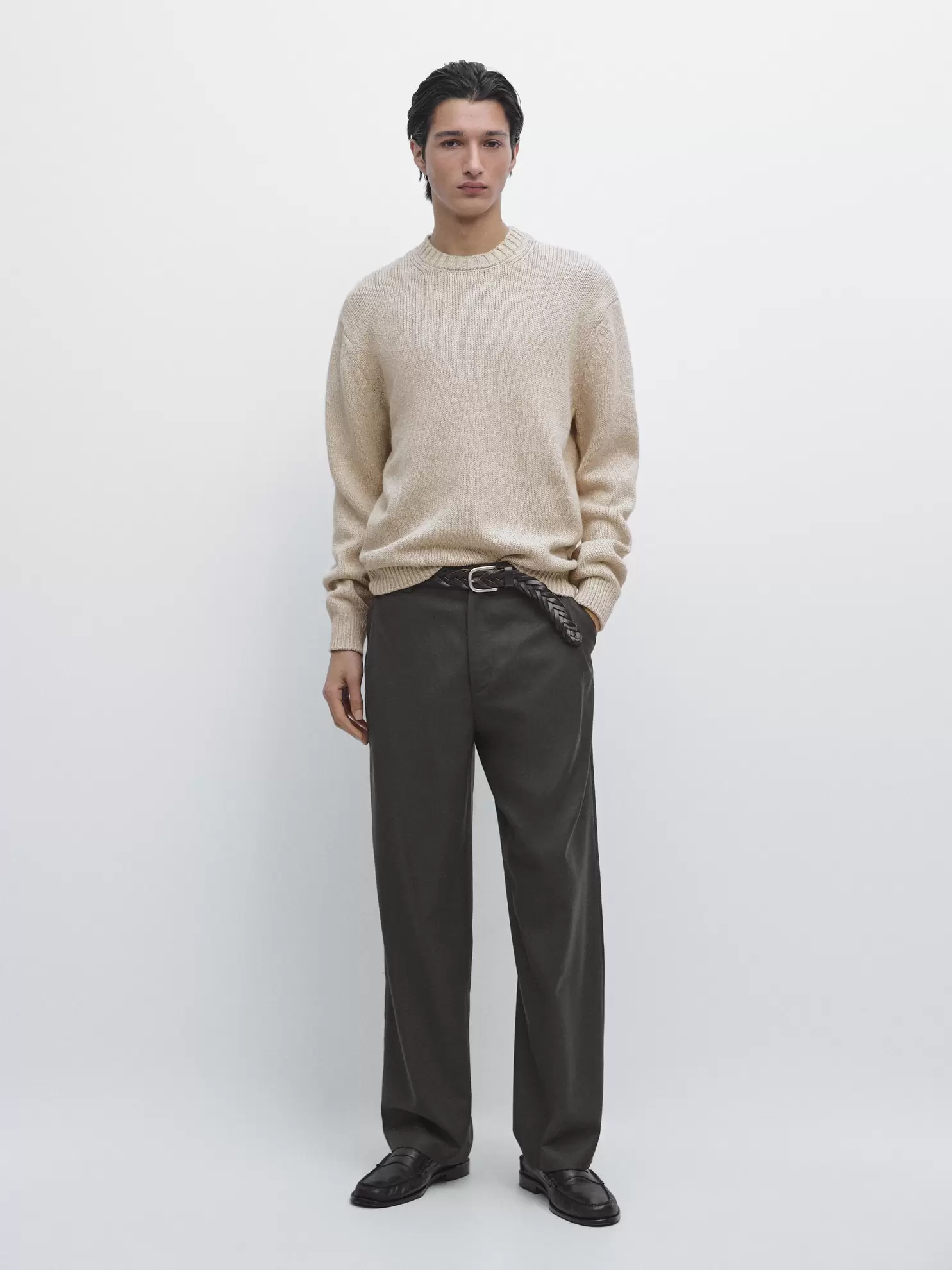 Cotton blend knit crew neck sweater