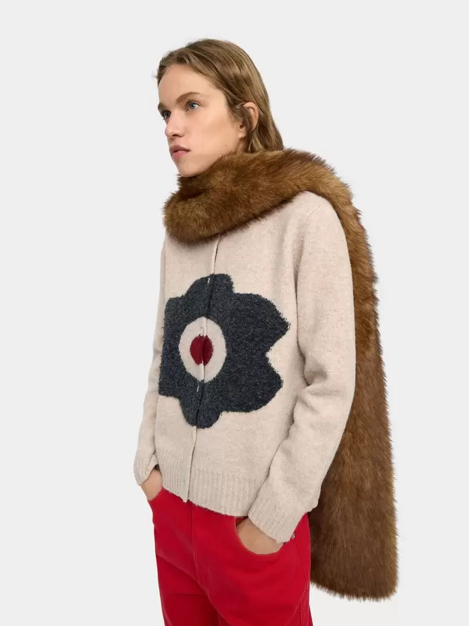 Jacquard knit floral cardigan