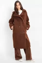 Faux shearling coat - faux leather