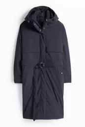 Coat with hood and belt - lined - water-repellent