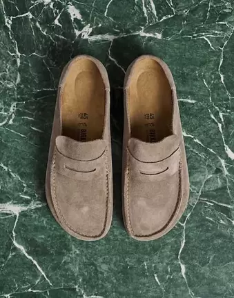 Birkenstock Unisex Naples wrapped loafer in taupe suede