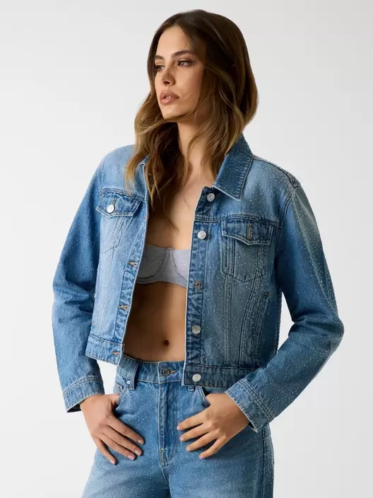 Denim rhinestones jacket