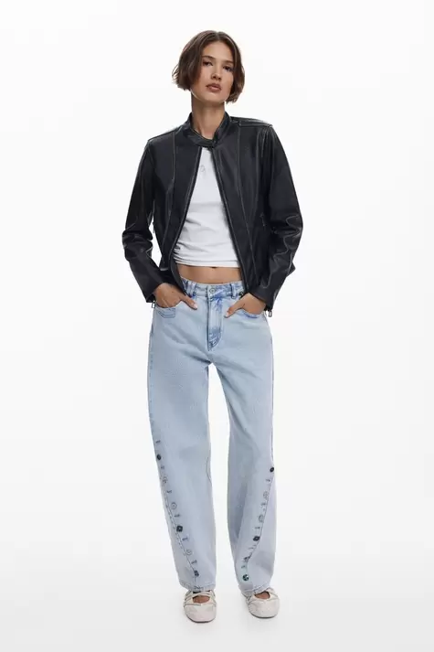 Jacket with worn leather effect