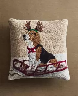 WOOL BLEND CHRISTMAS CUSHION COVER WITH SLEIGHING DOG