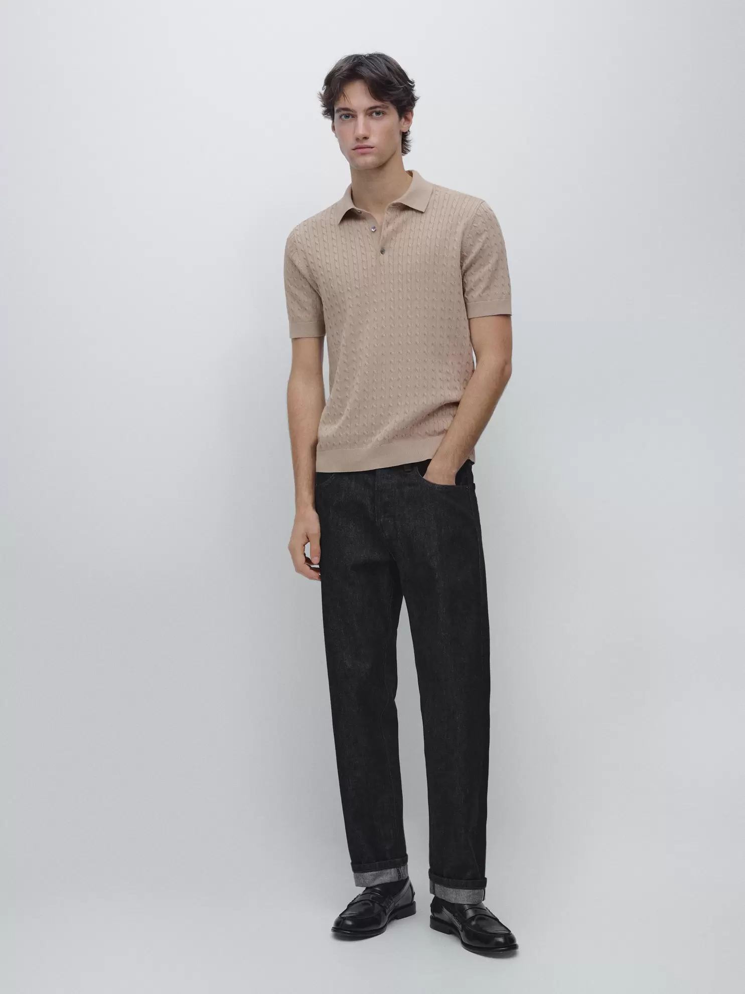 100% cotton cable-knit polo shirt