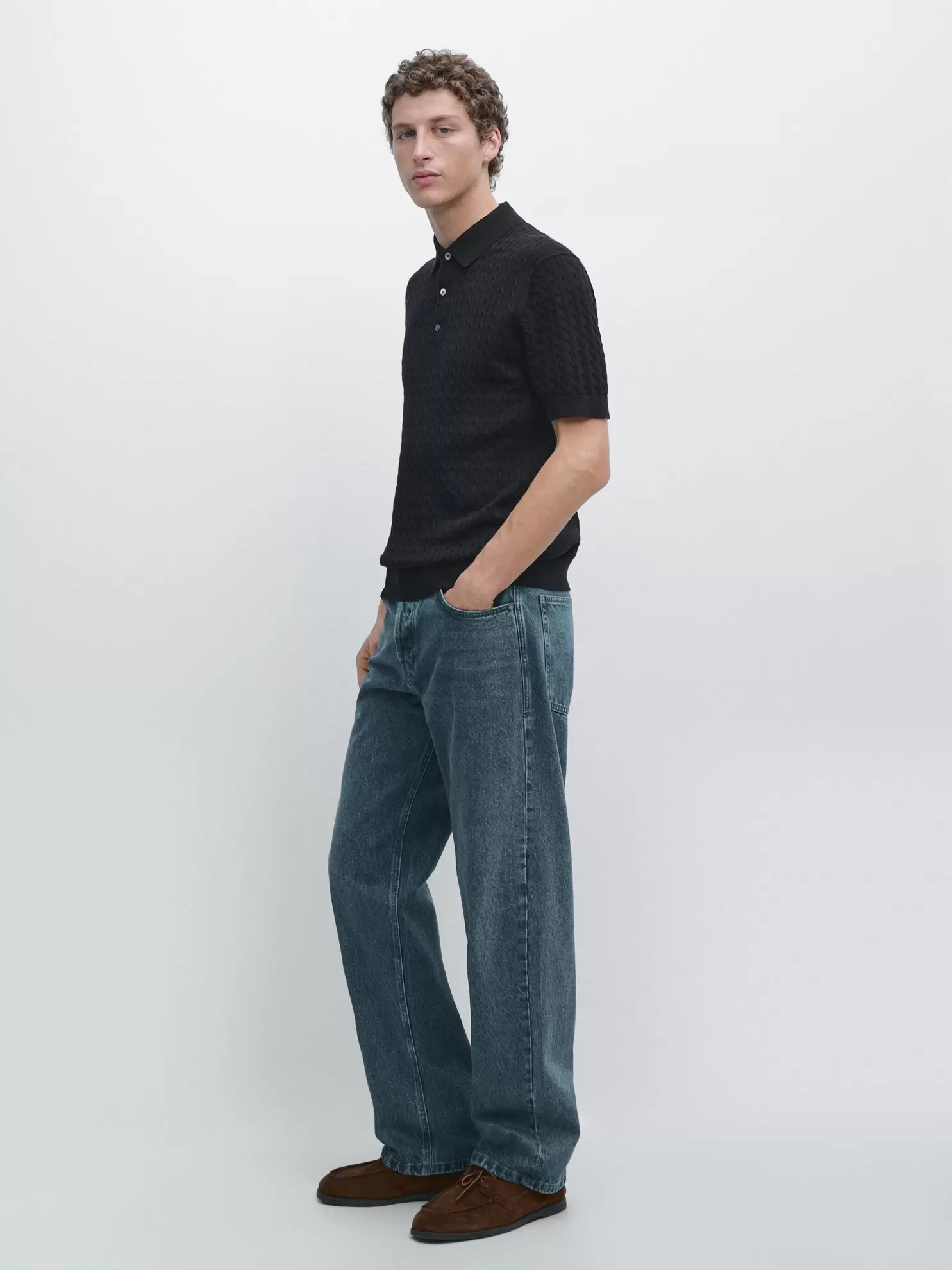 100% cotton cable-knit polo shirt