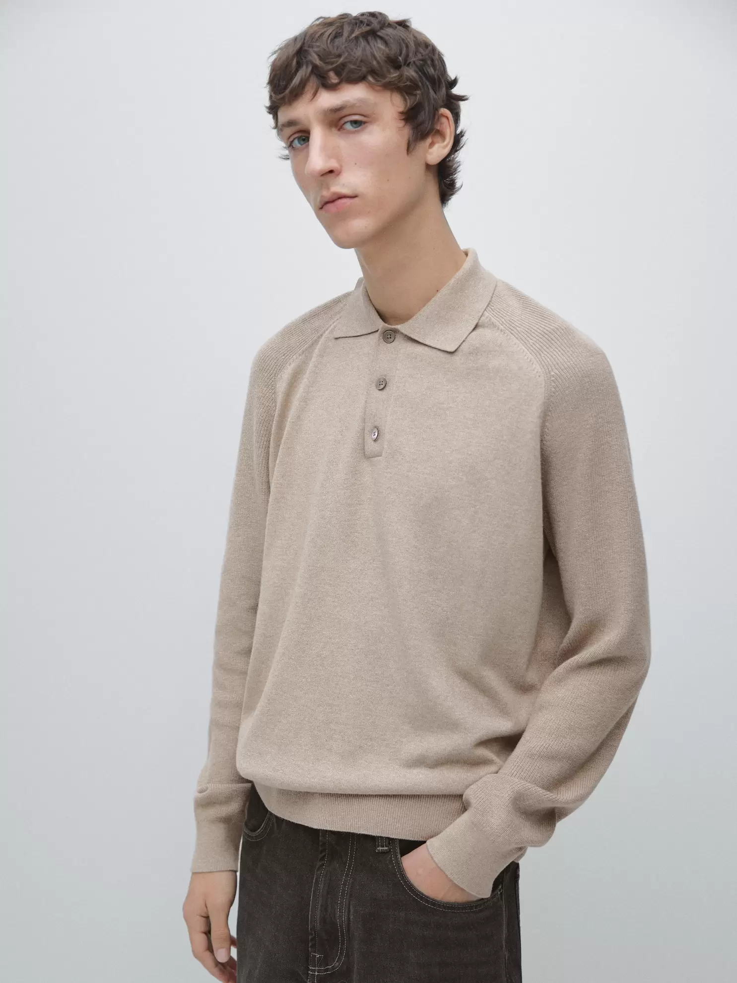 Cotton blend knit polo sweater