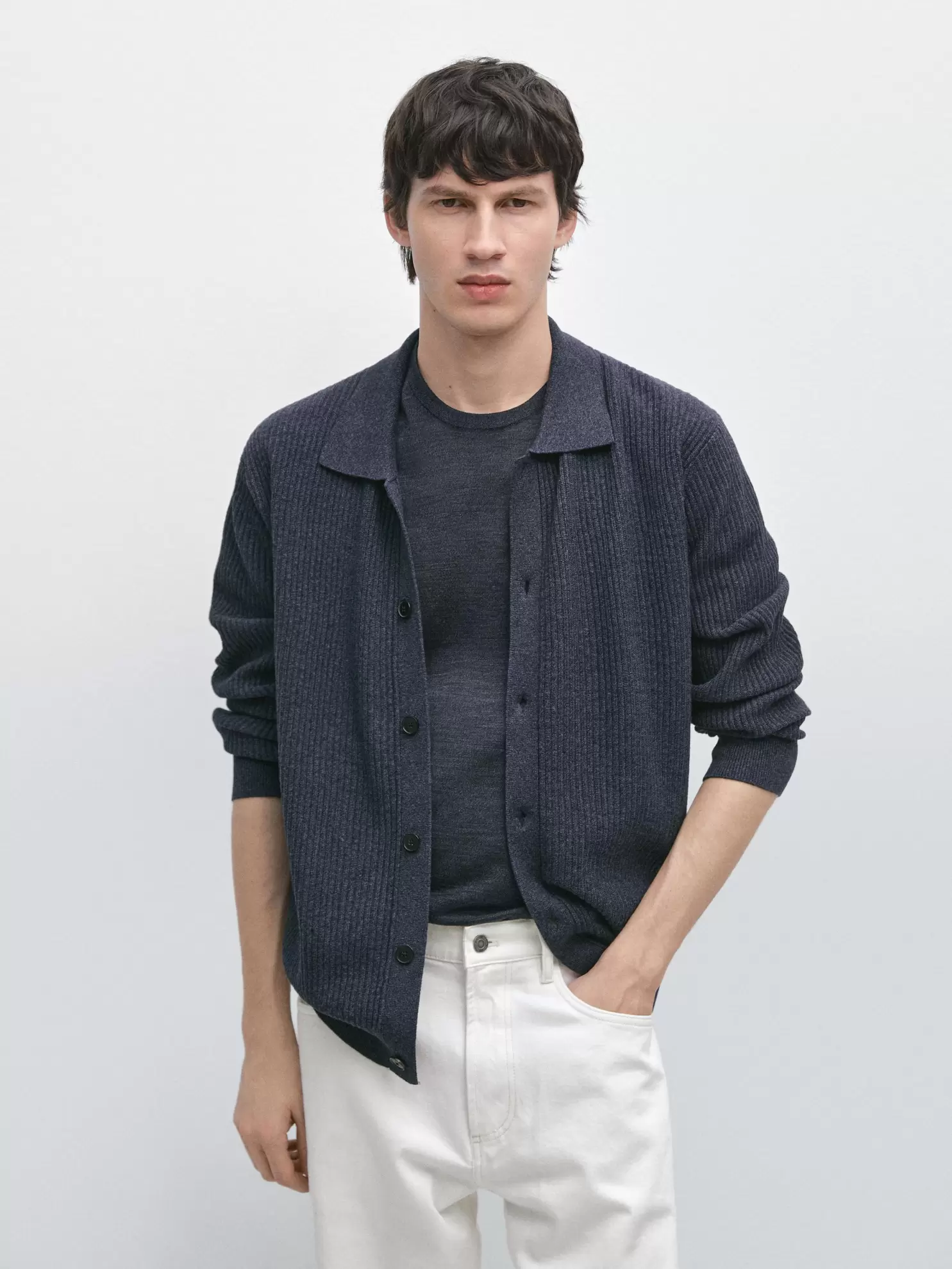 Ribbed button-up knit cardigan